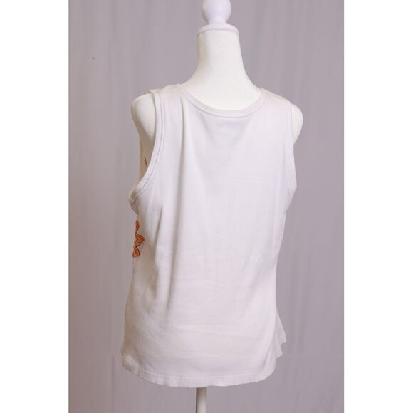 White Ribbed Tank Top Colorful Floral Sequin Embellished Tee - Picture 2 of 2